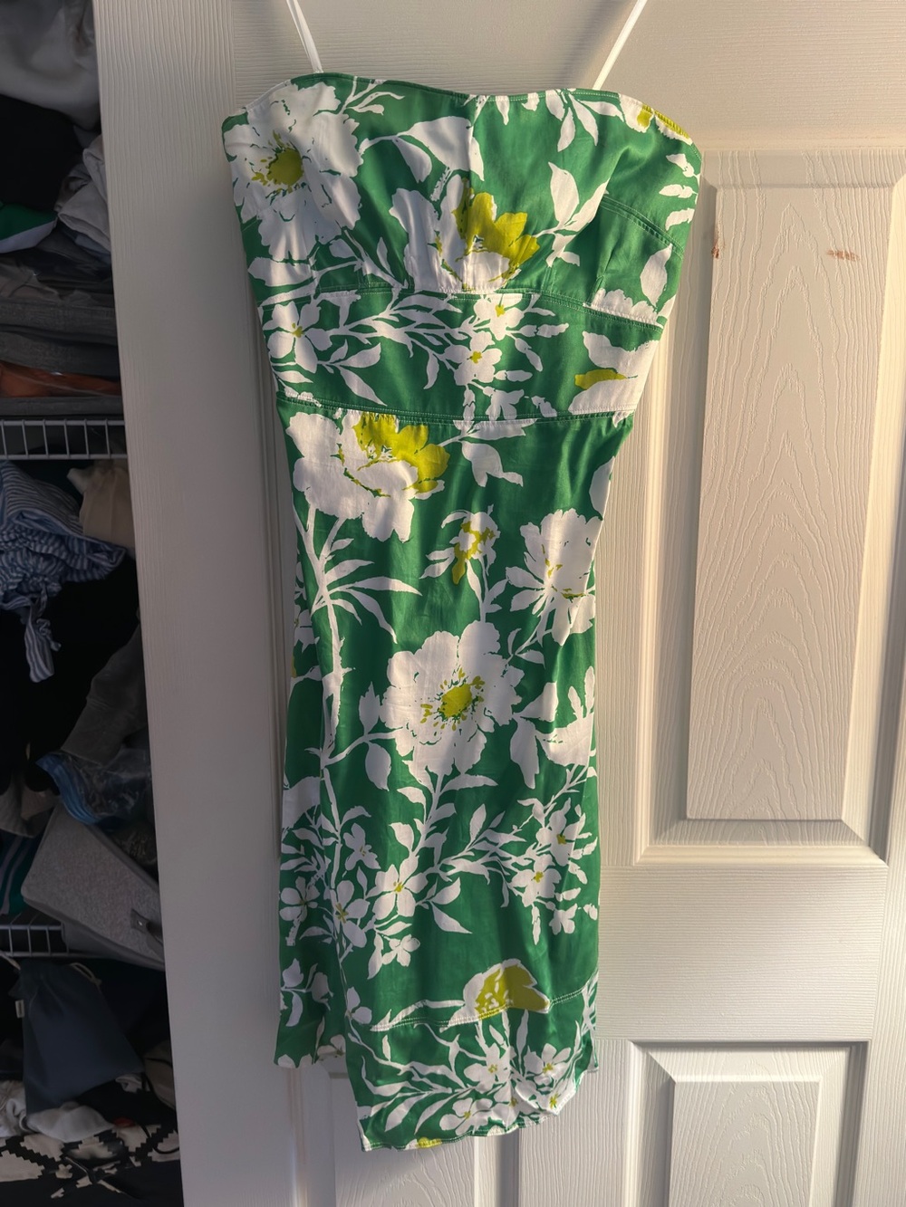 J. Crew Green Strapless Floral Sundress with White Blooms